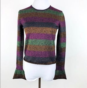 Zara Metallic Striped Bell Sleeve Knit Sweater - S